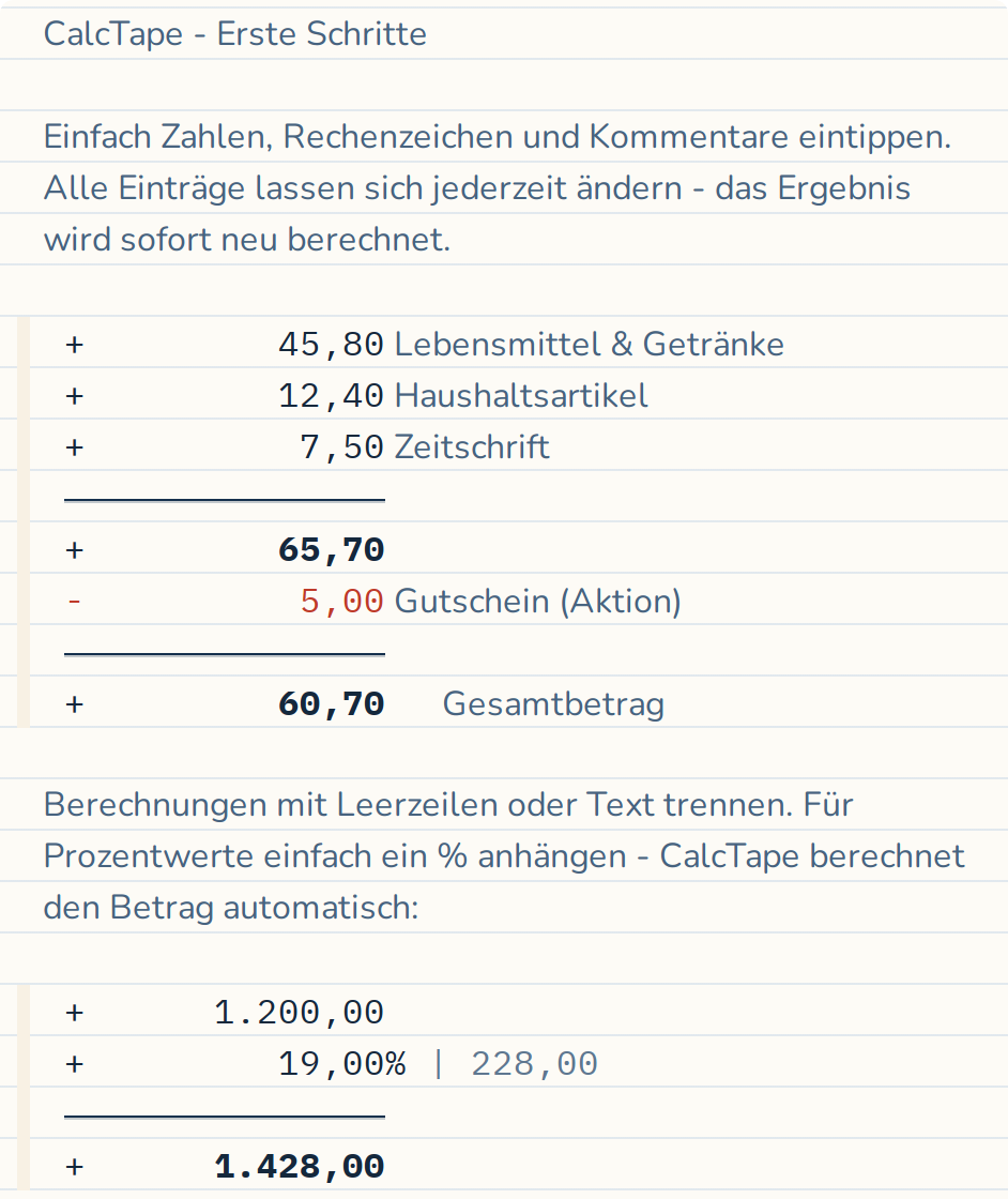 Prozente werden automatisch berechnet